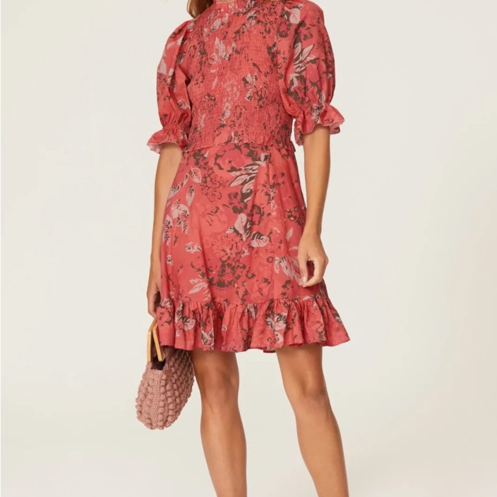 Orange and Pink Ruffled Puff Sleeve Mini DressRTR Priya Floral dress